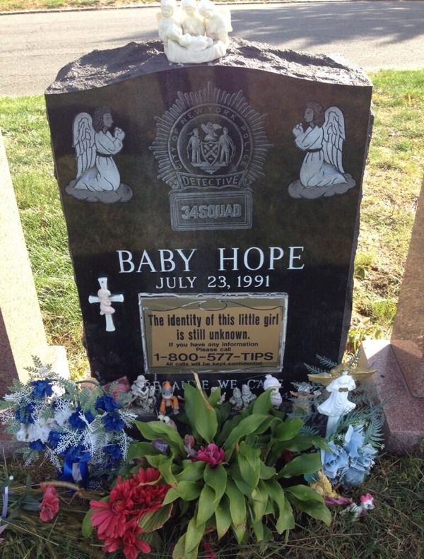 Baby Hope's tombstone, which was bought by NYPD detectives